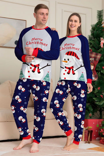 Grey Blue Snowman Print Christmas Family Matching Pajamas